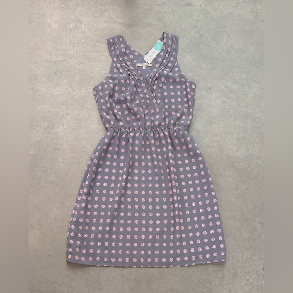 NWT 41 Hawthorn womens gray & pink polka dot sleeveless dress size XS